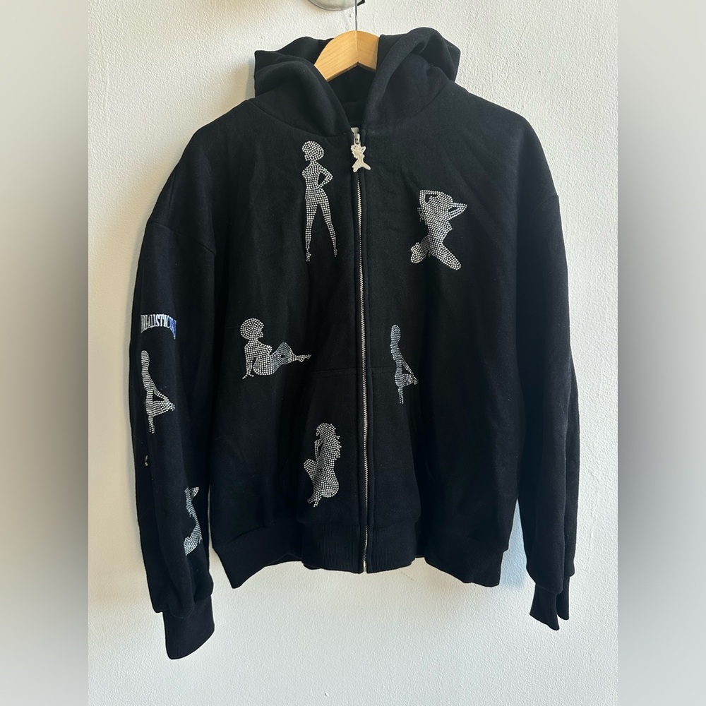 Named Collective Black Hoodie with Rhinestone Design